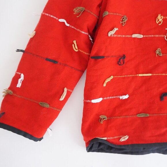 Vintage Indigo Moon Red 100% Cotton Beaded Embroidered Button Up Jacket M - Picture 11 of 13